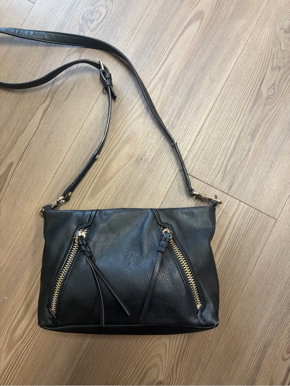 BCBGeneration Black Leather Crossbody with Gold Zippers